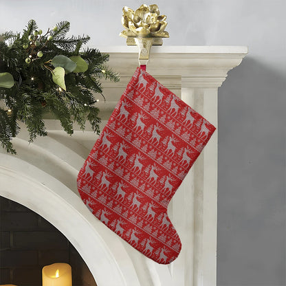 Red Reindeer Knit Pattern Giant Christmas Stocking Display On The Fireplace