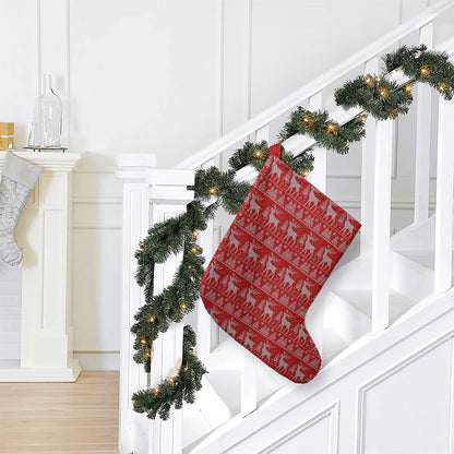 Red Reindeer Knit Pattern Giant Christmas Stocking Hung On The Stairs