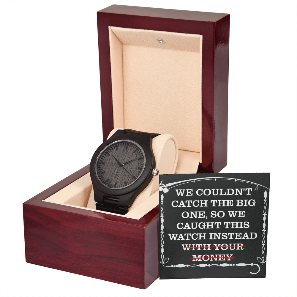 Rich Sandalwood and Paired With A Genuine Leather Strap Men's Black Sandalwood Wooden Watch For Fishing Dad Luxury Box