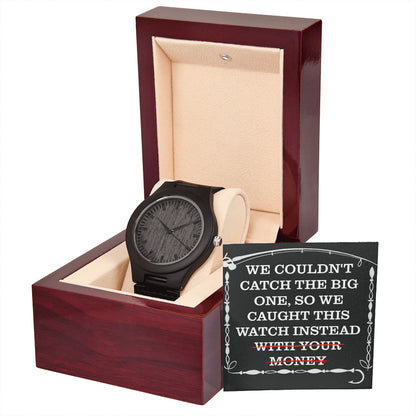 Rich Sandalwood and Paired With A Genuine Leather Strap Men's Black Sandalwood Wooden Watch For Fishing Dad Luxury Box