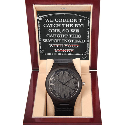Rich Sandalwood and Paired With A Genuine Leather Strap Men's Black Sandalwood Wooden Watch For Fishing Dad Luxury Box Front View