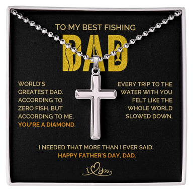 Stainless Steel Cross Necklace for Men With Ball Chain Greatest Dad Message Card Jewelry