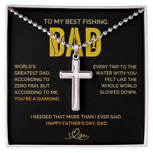 Stainless Steel Cross Necklace for Men With Ball Chain Greatest Dad Message Card Jewelry
