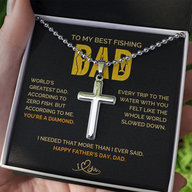 Stainless Steel Cross Necklace for Men With Ball Chain Greatest Dad Message Card Jewelry Standard Box