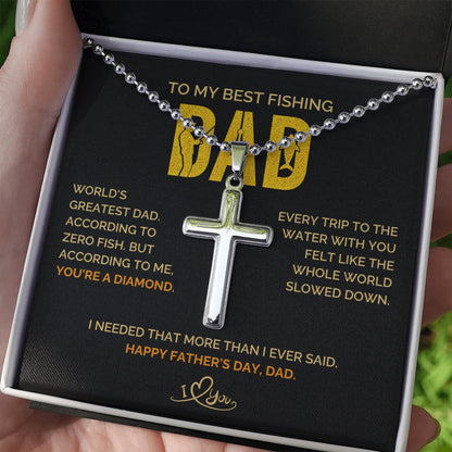 Stainless Steel Cross Necklace for Men With Ball Chain Greatest Dad Message Card Jewelry Standard Box