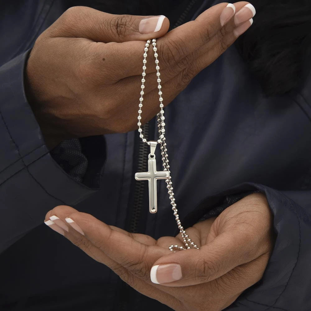 Stainless Steel Cross Necklace for Men With Ball Chain Greatest Dad Showcase In Hand