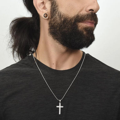 Stainless Steel Cross Necklace for Men With Ball Chain Greatest Dad Showcase On Neck