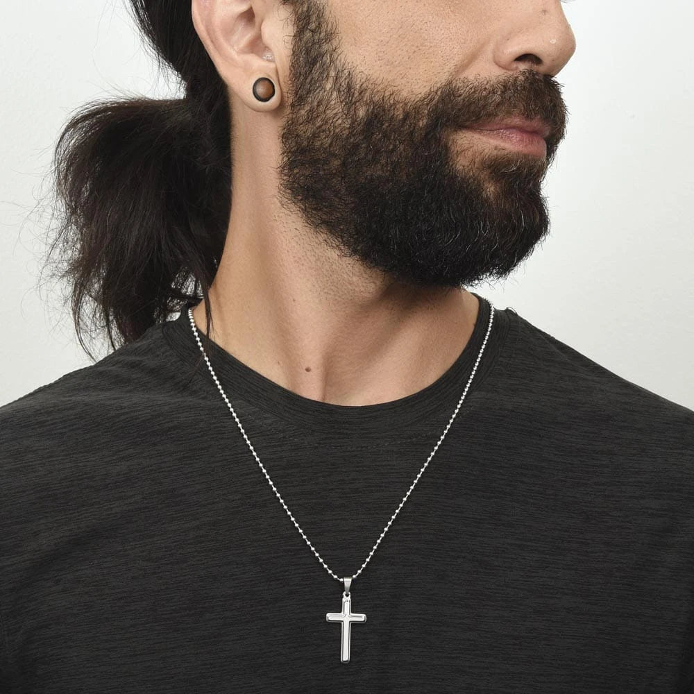Stainless Steel Cross Necklace for Men With Ball Chain Greatest Dad Showcase On Neck