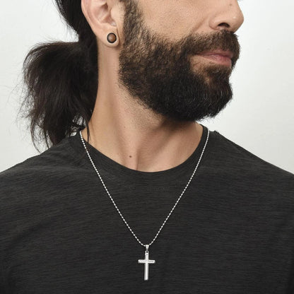 Stainless Steel Cross Necklace for Men With Ball Chain Greatest Dad Showcase On Neck