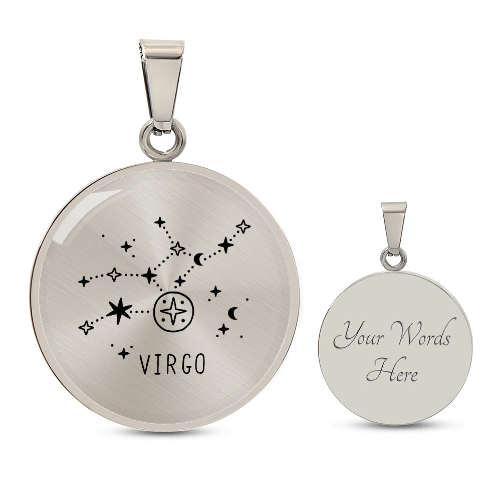 Surgical Steel Custom Engraved Virgo Zodiac Star Sign Circle Pendant Necklace