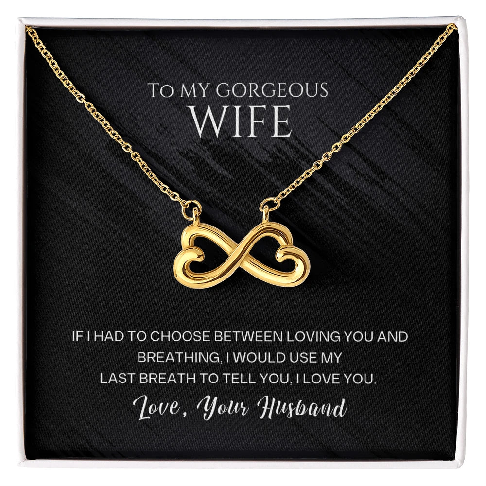 To My Gorgeous Wife I Love You 18K Yellow Gold Endless Love Necklace From Husband Message Card