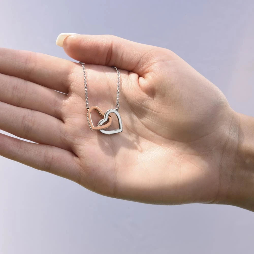 To A Mom To Be 14k White Gold Interlocking Hearts Necklace From Baby in the Womb My Love Display in Hand