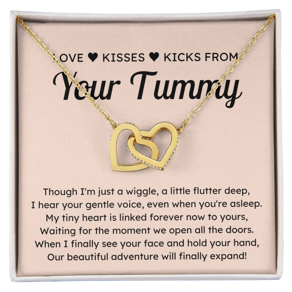 To A Mom To Be 18k Yellow Gold Interlocking Hearts Necklace From Baby in the Womb Linked Forever Message Card Jewelry