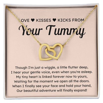 To A Mom To Be 18k Yellow Gold Interlocking Hearts Necklace From Baby in the Womb Linked Forever Message Card Jewelry