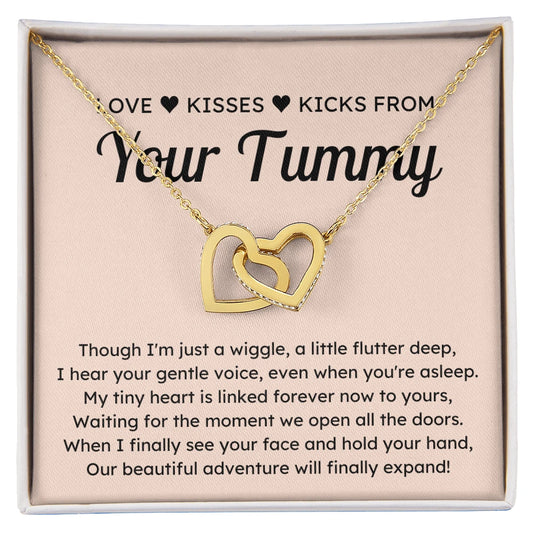 To A Mom To Be 18k Yellow Gold Interlocking Hearts Necklace From Baby in the Womb Linked Forever Message Card Jewelry