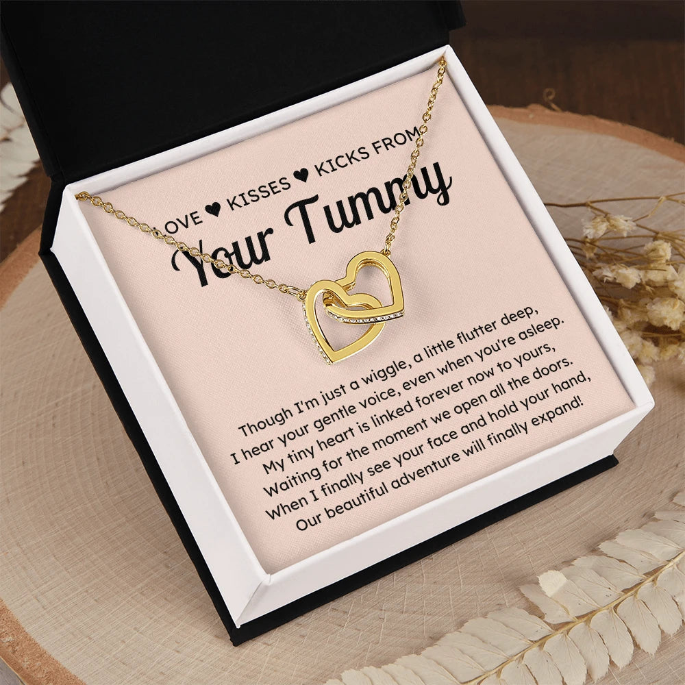 To A Mom To Be 18k Yellow Gold Interlocking Hearts Necklace From Baby in the Womb Linked Forever Message Card Jewelry Standard Box