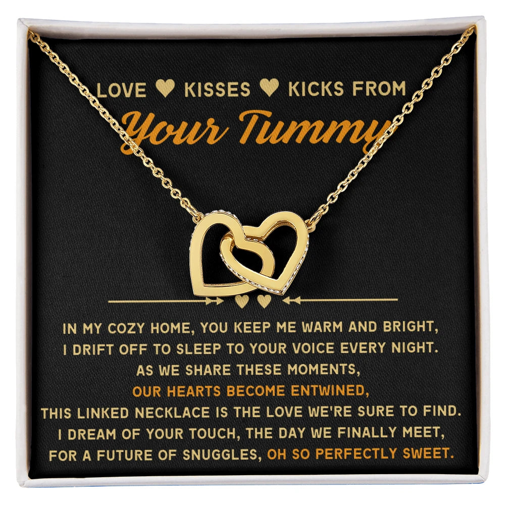 To A Mom To Be 18k Yellow Gold Interlocking Hearts Necklace From Baby in the Womb So Sweet Message Card Jewelry