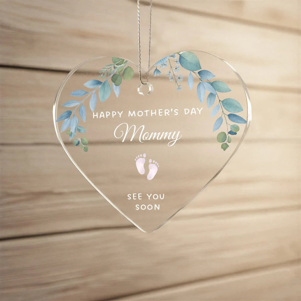 To A Mom To Be Acrylic Heart Ornament From Baby In The Womb See You Soon Display