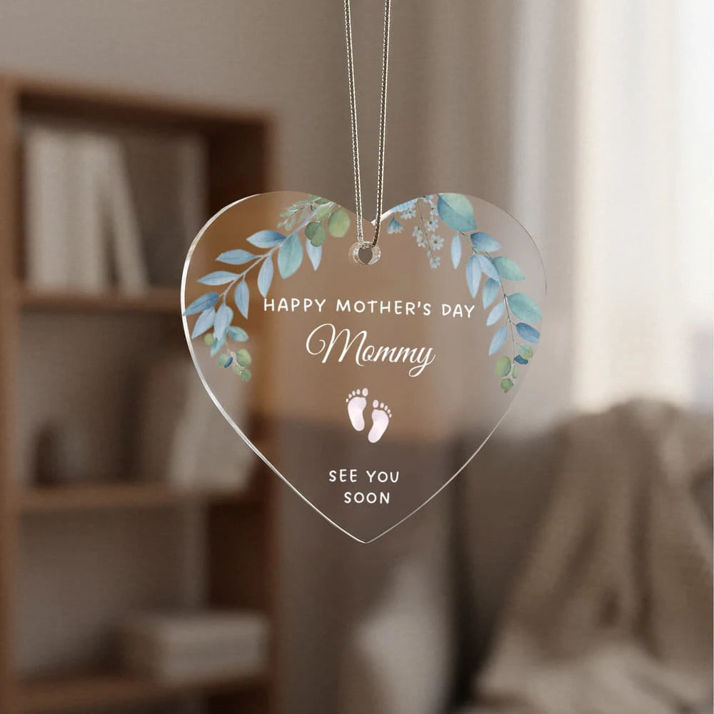 To A Mom To Be Acrylic Heart Ornament From Baby In The Womb See You Soon Display In The Home