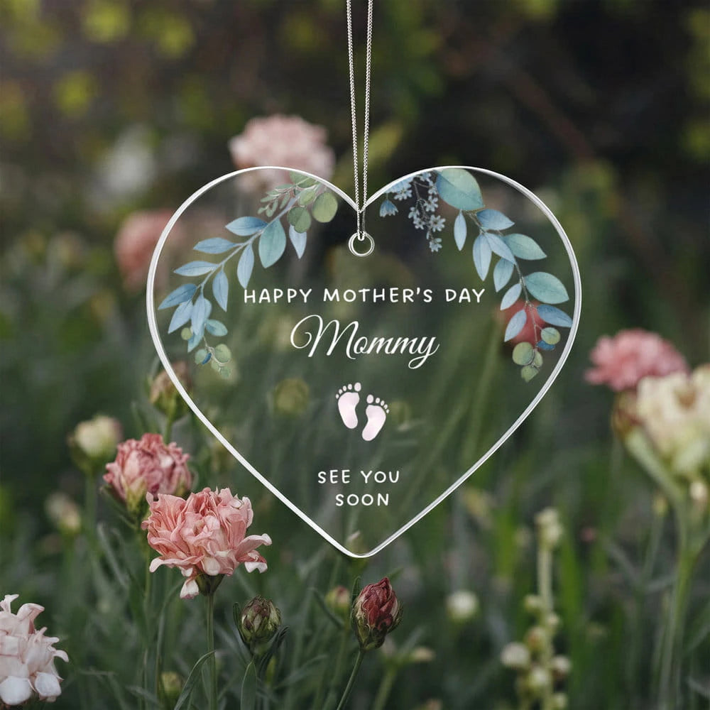 To A Mom To Be Acrylic Heart Ornament From Baby In The Womb See You Soon Display In The Nature