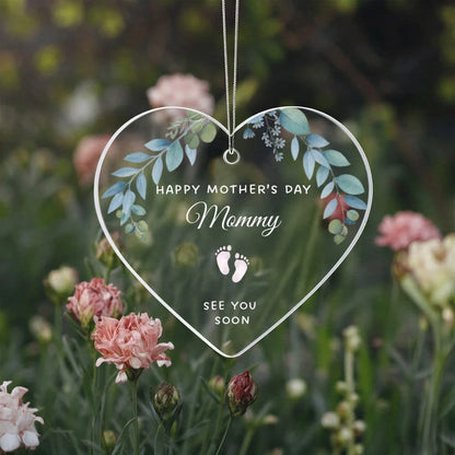 To A Mom To Be Acrylic Heart Ornament From Baby In The Womb See You Soon Display In The Nature