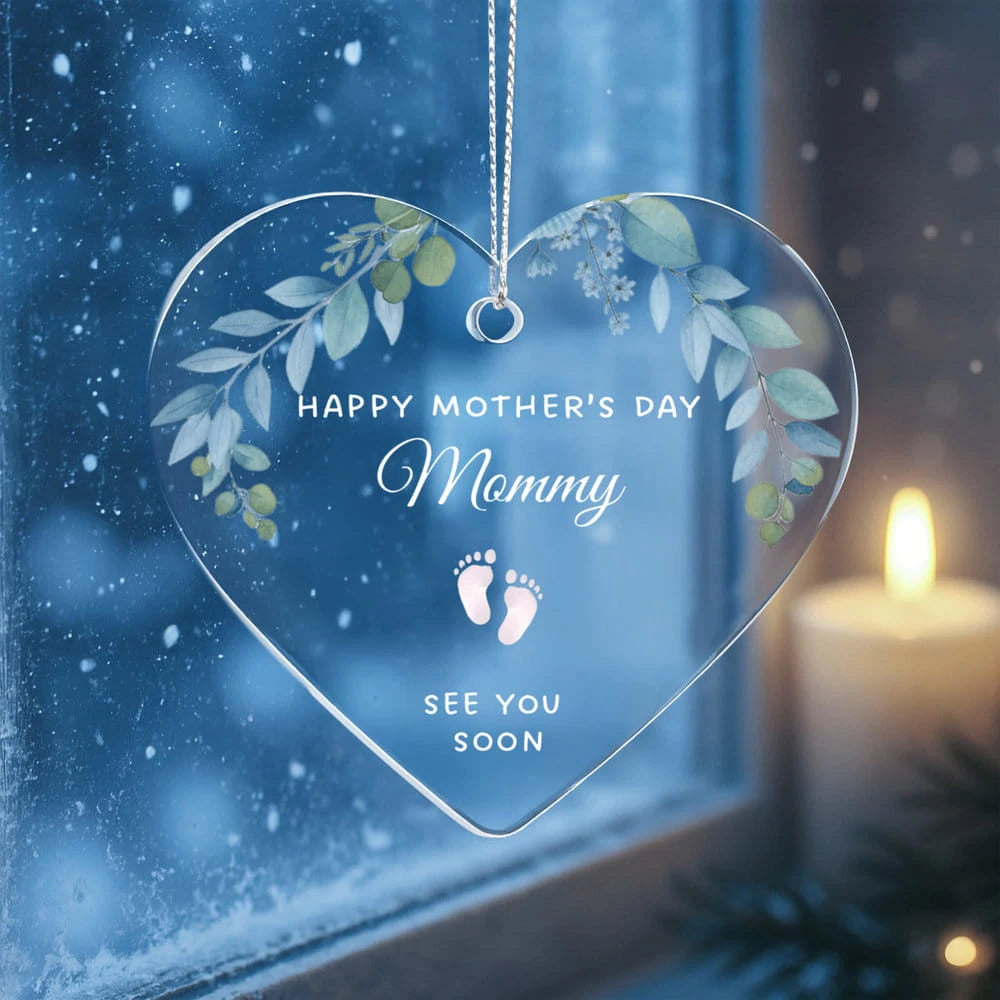 To A Mom To Be Acrylic Heart Ornament From Baby In The Womb See You Soon Display In The Window