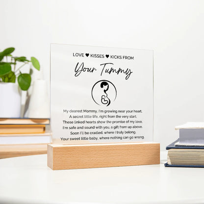 To A Mom To Be Battery Powered LED Base Acrylic Square Plaque From Baby In The Womb My Love Display On The Table