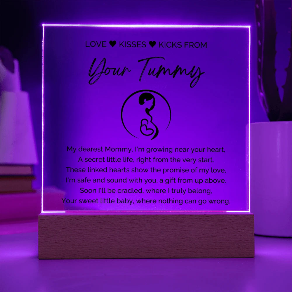 To A Mom To Be Battery Powered LED Base Acrylic Square Plaque From Baby In The Womb My Love Display Purple Light