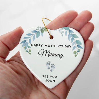To A Mom To Be Ceramic Heart Ornament From Baby Bump See You Soon Display In Hand