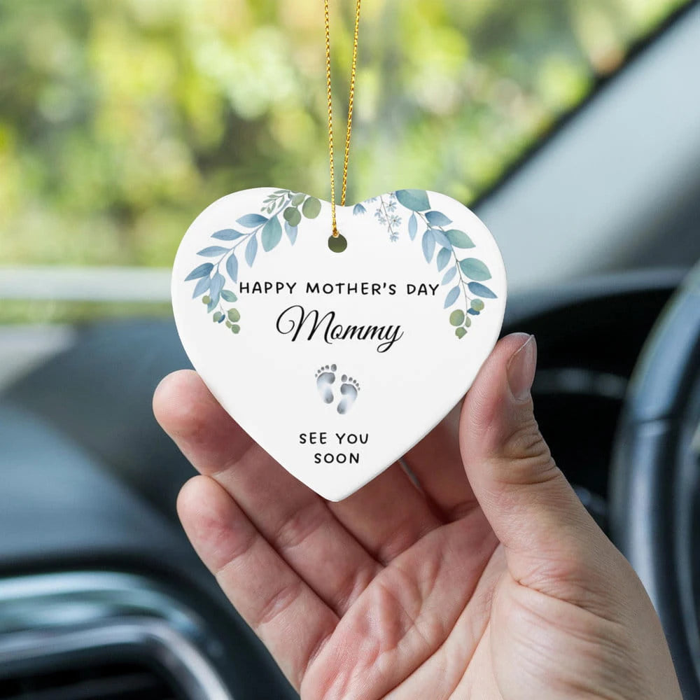 To A Mom To Be Ceramic Heart Ornament From Baby Bump See You Soon Display In The Car