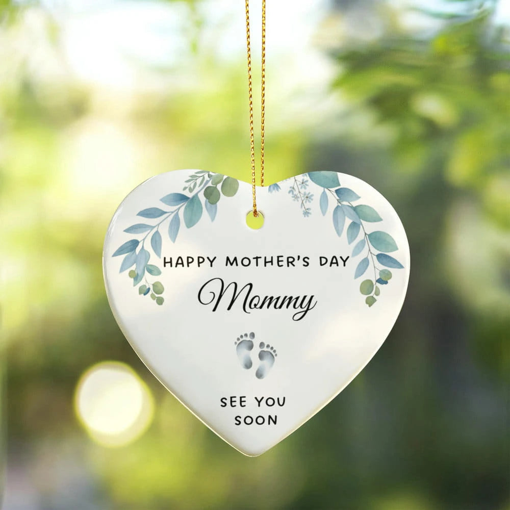 To A Mom To Be Ceramic Heart Ornament From Baby Bump See You Soon Hanged On The Tree