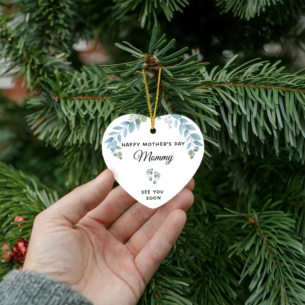 To A Mom To Be High Gloss Heart Ornament From Baby In The Womb See You Soon Display In Hand