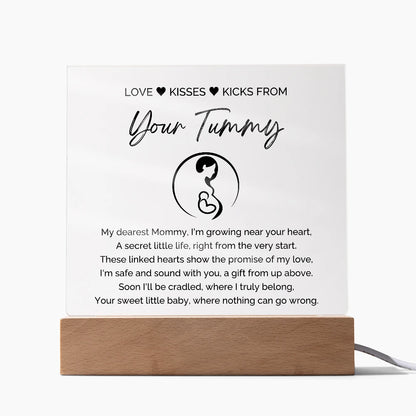 To A Mom To Be LED Corded Base Acrylic Square Plaque From Baby In The Womb My Love