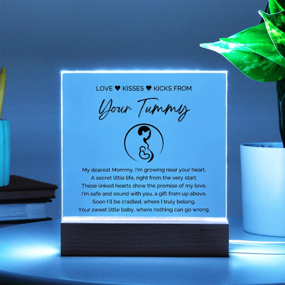 To A Mom To Be LED Corded Base Acrylic Square Plaque From Baby In The Womb My Love Display Blue Light