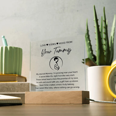 To A Mom To Be LED Corded Base Acrylic Square Plaque From Baby In The Womb My Love Display On The Table