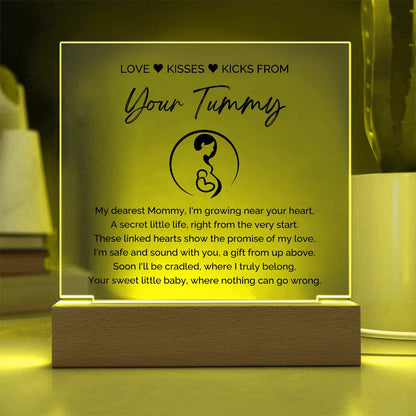 To A Mom To Be LED Corded Base Acrylic Square Plaque From Baby In The Womb My Love Display Yellow Light