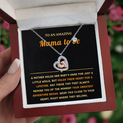 To A New Mom 14k Rose Gold Baby Feet Heart Necklace A Lifetime