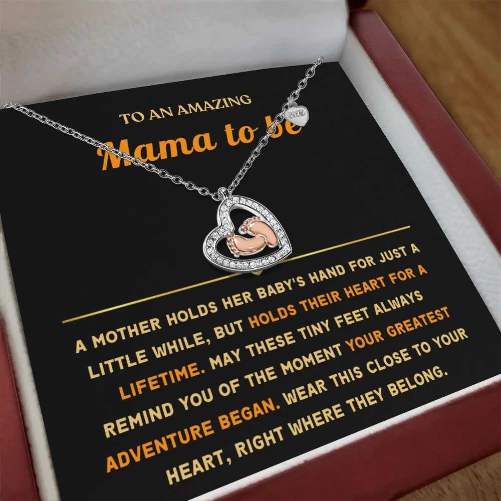 To A New Mom 14k Rose Gold Baby Feet Heart Necklace A Lifetime Messages