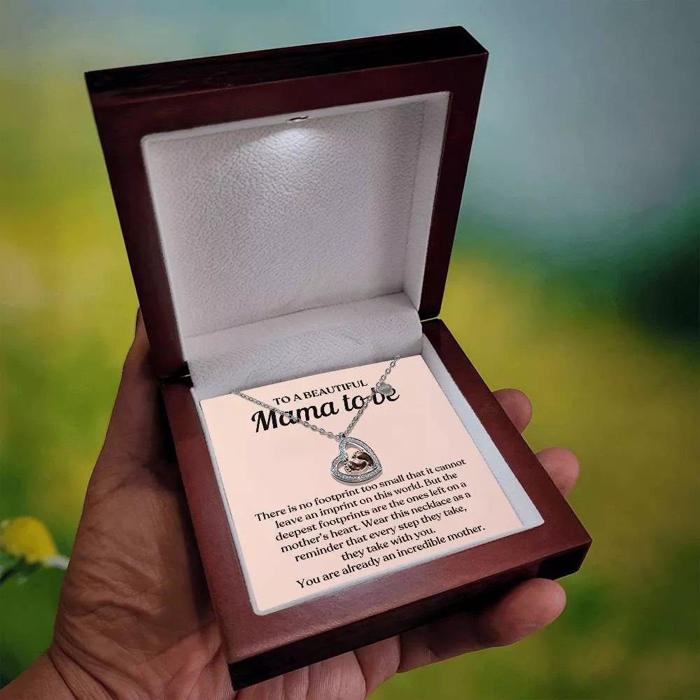 To A New Mom 14k Rose Gold Baby Feet Heart Necklace Every Step Display