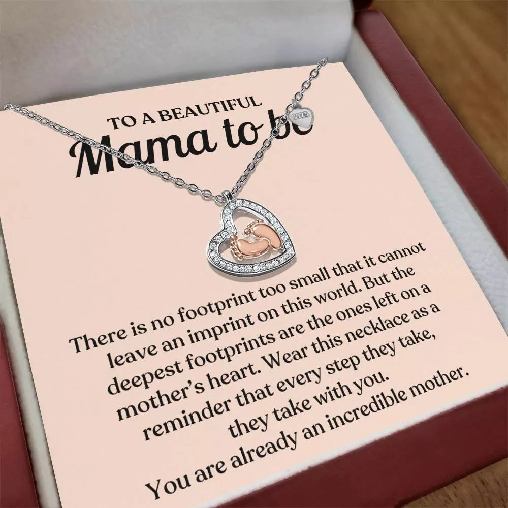 To A New Mom 14k Rose Gold Baby Feet Heart Necklace Every Step Message Card