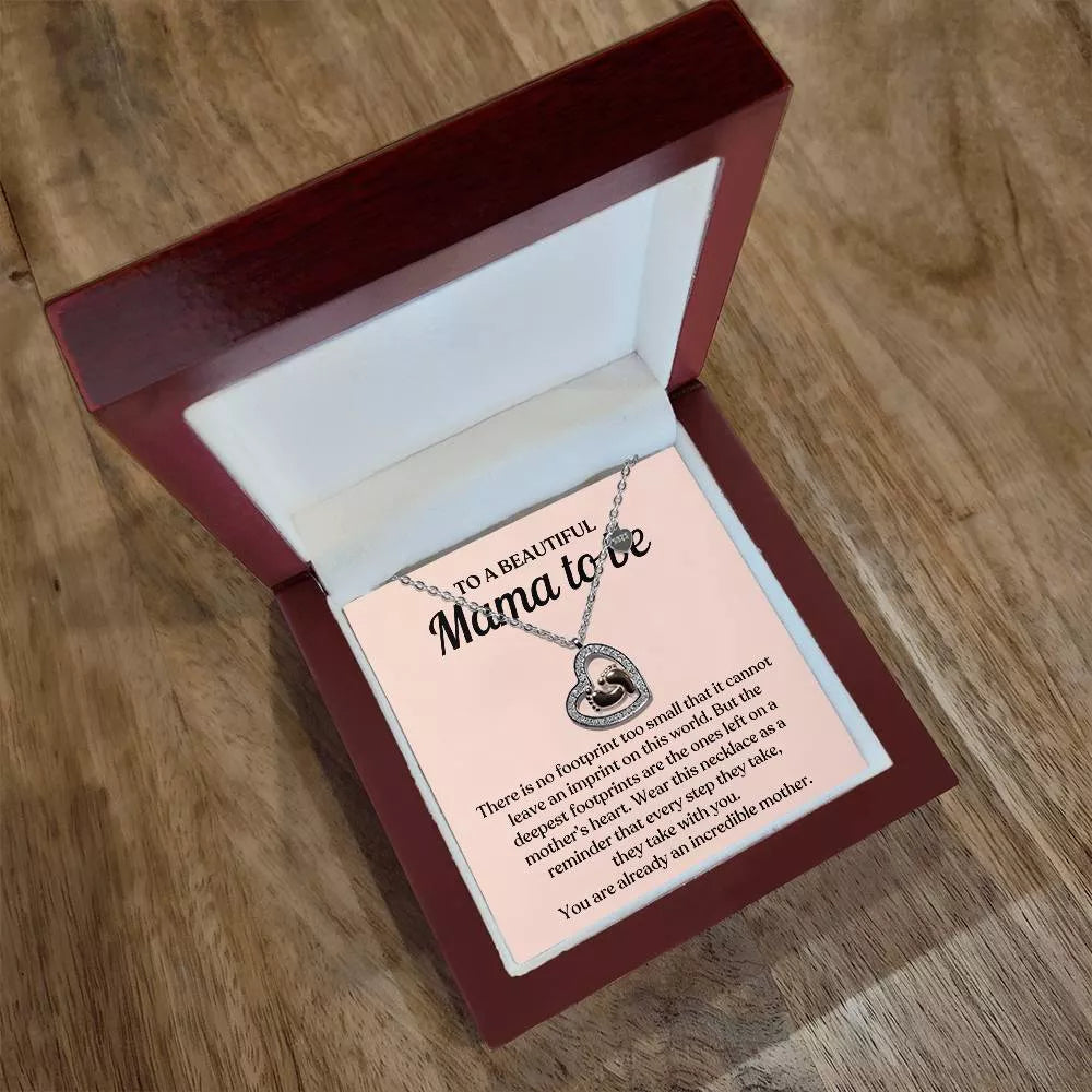 To A New Mom 14k Rose Gold Baby Feet Heart Necklace Every Step Message Card Jewelry Display