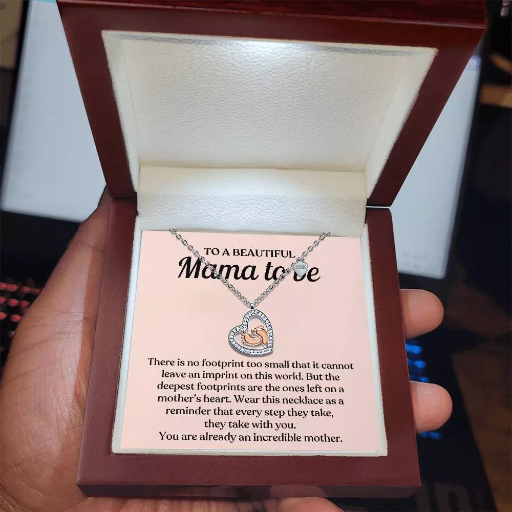 To A New Mom 14k Rose Gold Baby Feet Heart Necklace Every Step Message Card Jewelry Luxury Box