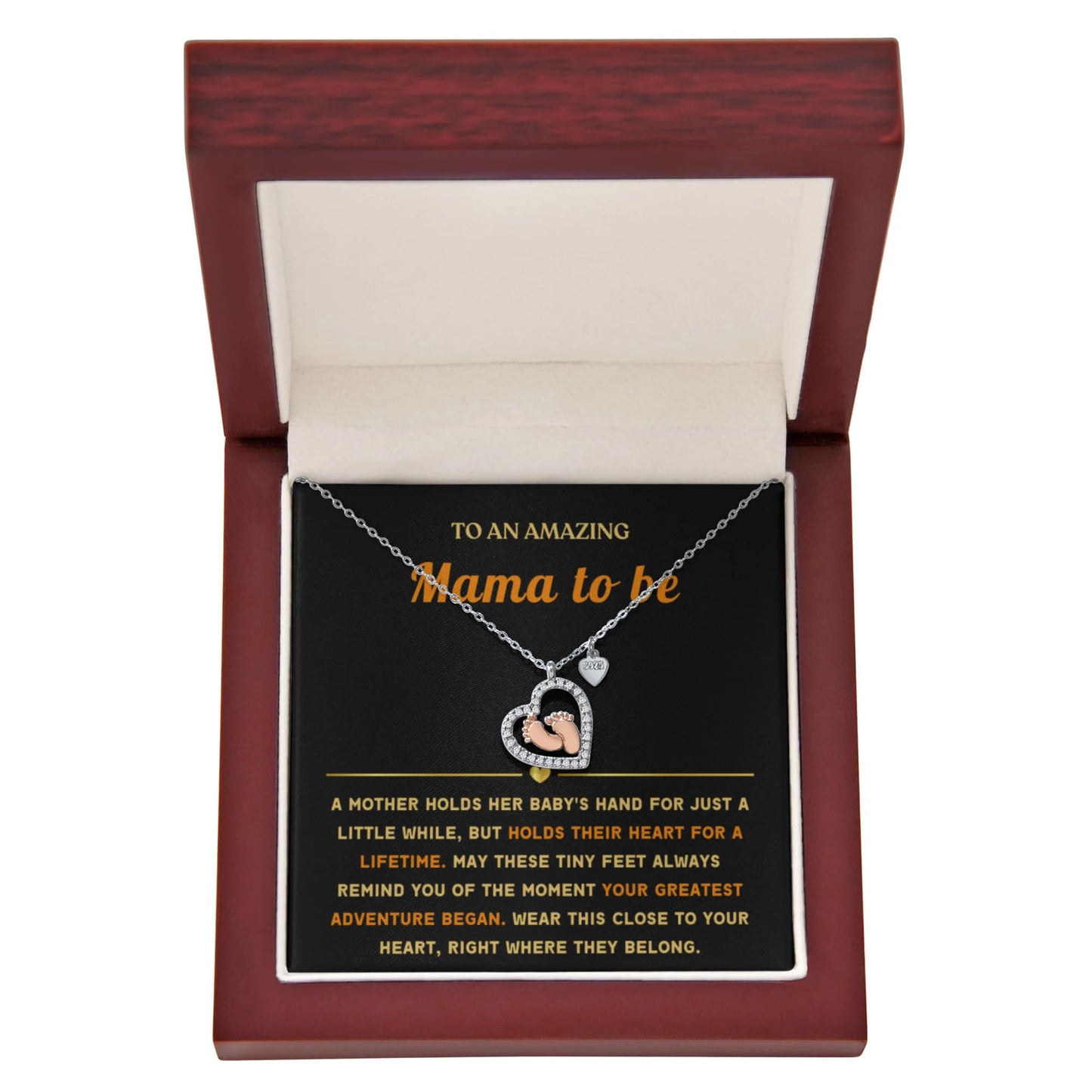 To A New Mom 14k Rose Gold Baby Feet Heart Necklace Finish A Lifetime