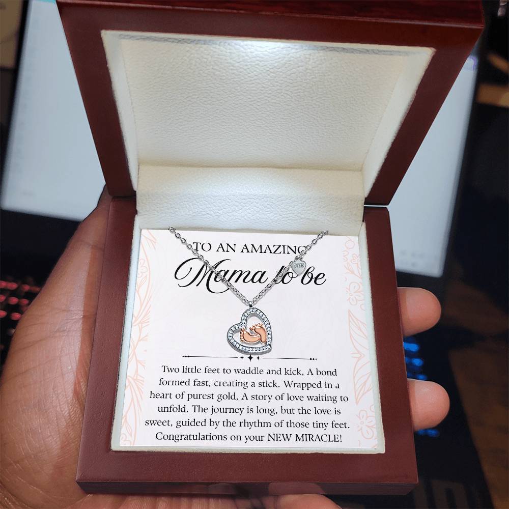 To A New Mom 14k Rose Gold Baby Feet Heart Necklace New Miracle Display