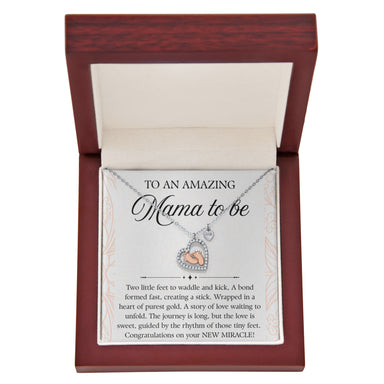 To A New Mom 14k Rose Gold Baby Feet Heart Necklace New Miracle Display Messages