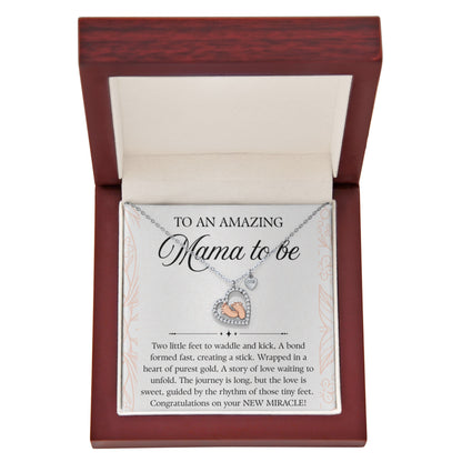 To A New Mom 14k Rose Gold Baby Feet Heart Necklace New Miracle Display Messages