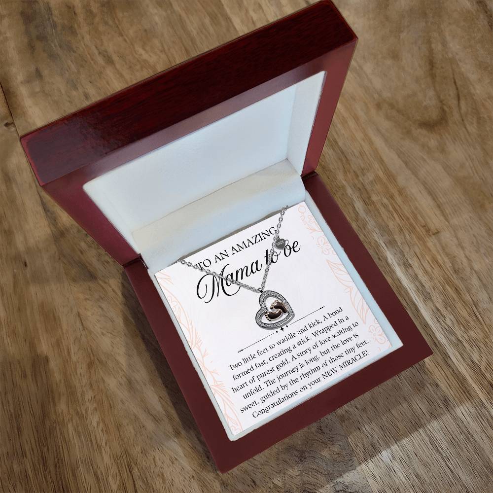 To A New Mom 14k Rose Gold Baby Feet Heart Necklace New Miracle Display on the Ground