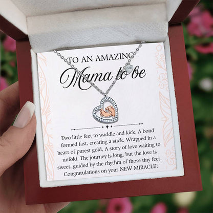 To A New Mom 14k Rose Gold Baby Feet Heart Necklace New Miracle Luxury Box
