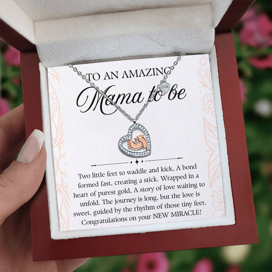 To A New Mom 14k Rose Gold Baby Feet Heart Necklace New Miracle Luxury Box