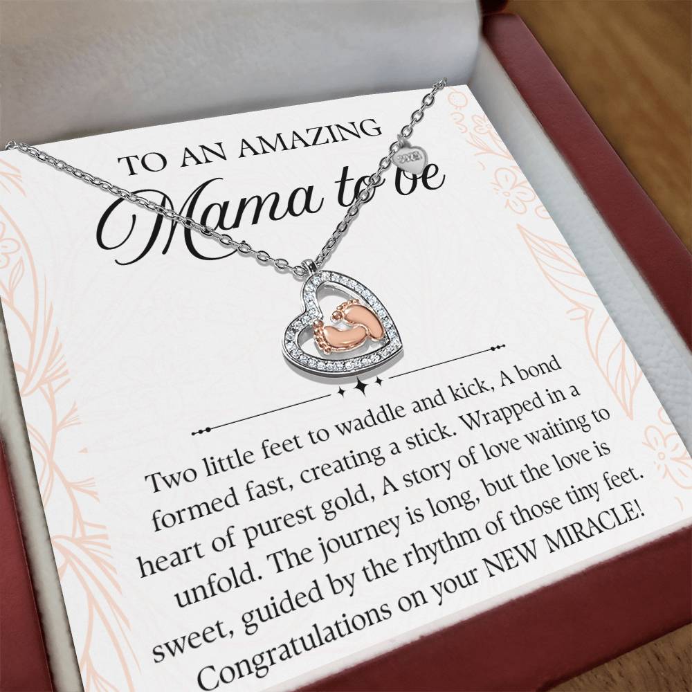 To A New Mom 14k Rose Gold Baby Feet Heart Necklace New Miracle Message Card